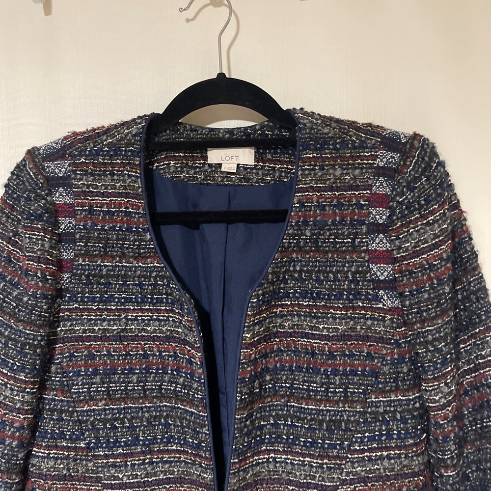 LOFT Navy Red Tweed Blazer Women's Size 2 - Picture 3 of 10